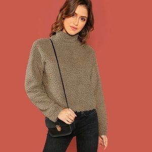 High Neck Crop Teddy Sweater